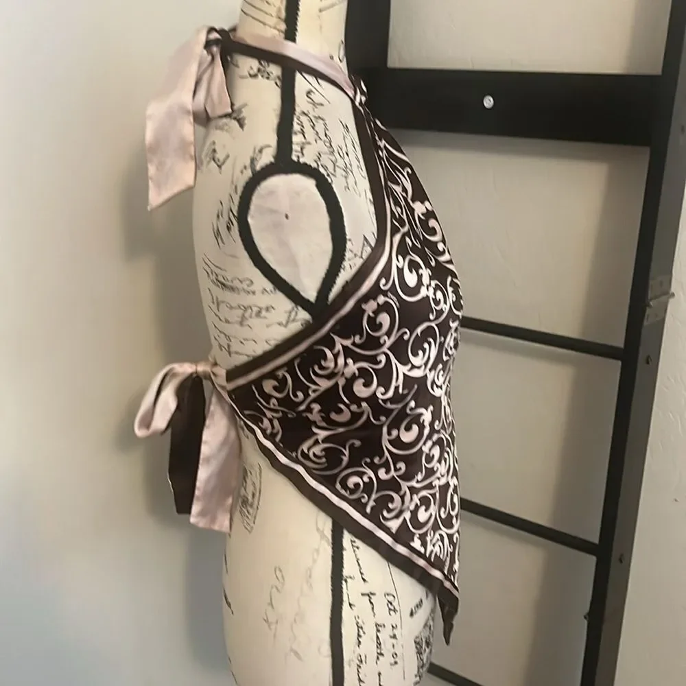 SOLD Vintage Y2K Bebe Silk Blend Multi Color Reversible Halter Handkerchief Top - Picture 10 of 11